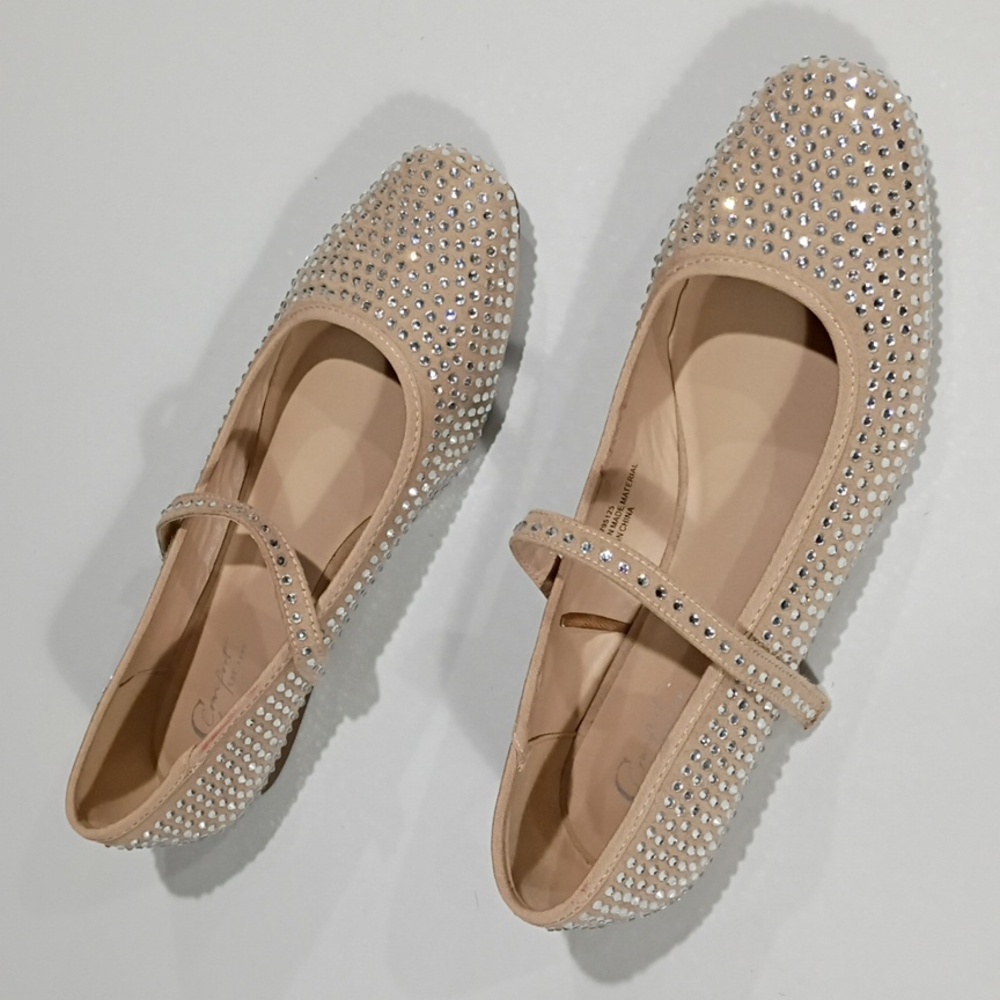 C Comfort EST. 1946 Elegant Beige Rhinestone Ballet Flats Size 10